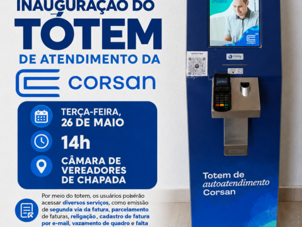 Corsan inaugura totem de autoatendimento em Chapada nesta terça-feira