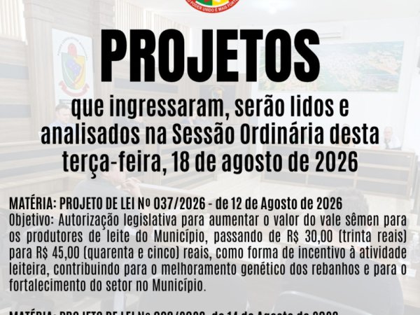Confira os projetos que Ingressaram nesta Casa Legislativa