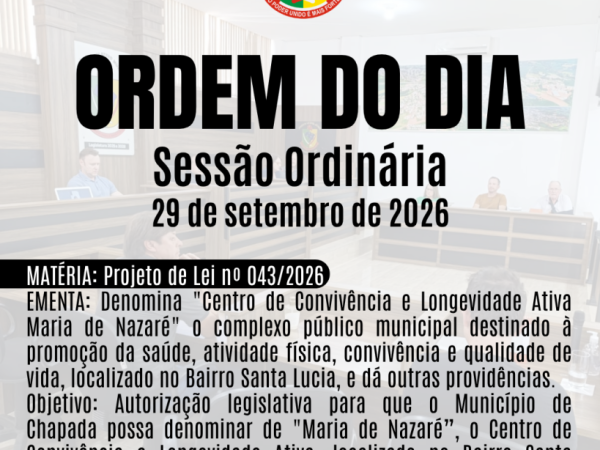 Hoje tem sessão! Te esperamos a partir das 20 horas em nosso Plenário.
