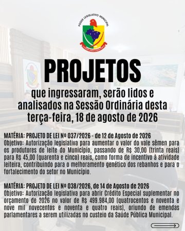 Confira os projetos que Ingressaram nesta Casa Legislativa