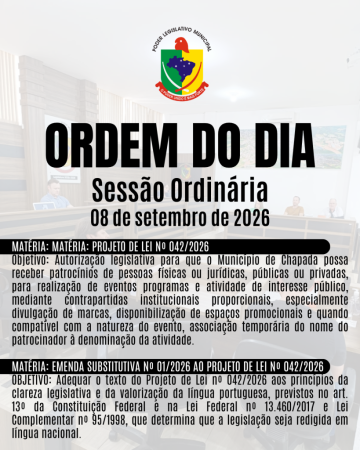 Hoje tem sessão! Te esperamos a partir das 20 horas em nosso Plenário.